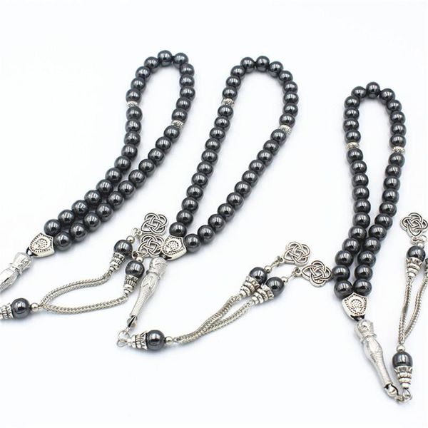 

link, chain 8mm round beads gallstone type middle eastern islam muslim tasby handmade rosary, Black
