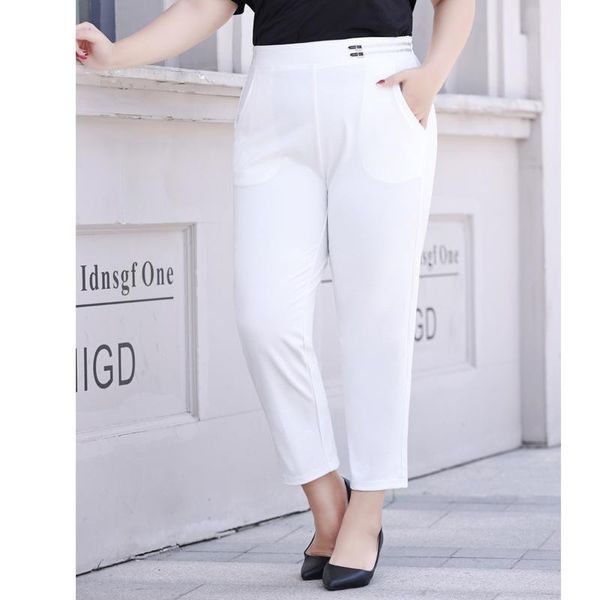 

women's pants & capris 3xl to 7xl plus size trouser women ankle length summer stretch high waist casual pockets white pant mujer pantal, Black;white