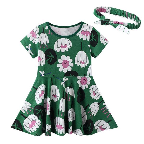 

jumping meters 2021 dinosaurs print princess summer dresses fashion short sleeve children's clothes selling kids costume girl's, Red;yellow