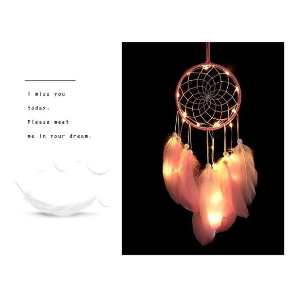 

decorative objects & figurines led dream catcher handmade feathers ornament wall car hanging decor with string light for bedroom decorations