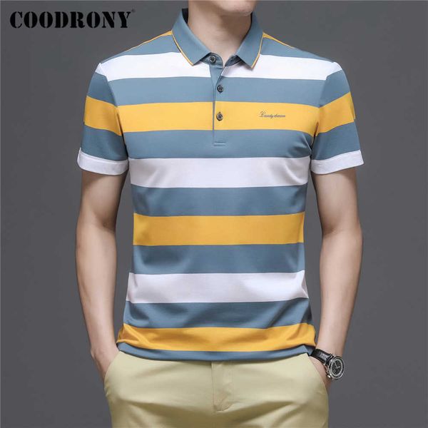 

coodrony brand business casual short sleeve polo-shirt men spring summer arrival fashion hit color striped cotton c5159s 210707, White;black