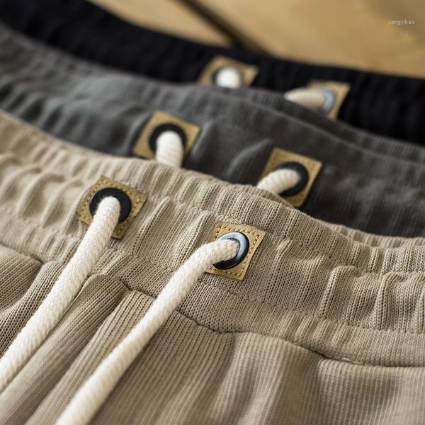 

men's pants 9k005-1 men knitted trouser loose cotton elastic waist casual simple student youth drawstring tapered sweatpants, Black