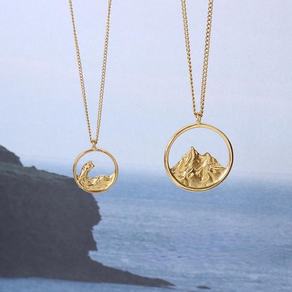 

pendant necklaces allme minimalist hollow circle cartoon hill sea necklace for women ladies titanium steel thin chain jewelry, Silver