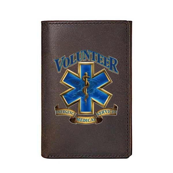 

wallets volunteer emergency services genuine leather wallet for men business card holders male purses short money bags, Red;black