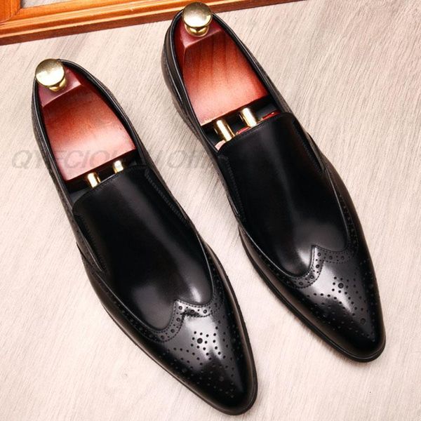

dress shoes black red wine genuine leather men business party wedding suit brand brogue pointed toe oxford for ie9l gxc1