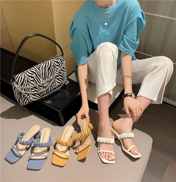 

retro sandals women summer fashion 2021 thick heel high lazy slippers, Black