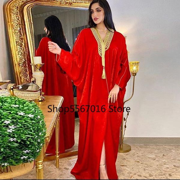 

ethnic clothing women elegant muslim abaya turkey malaysia tassel dress djalaba marocaine plus size boubou girls islamic 2021 autumn, Red