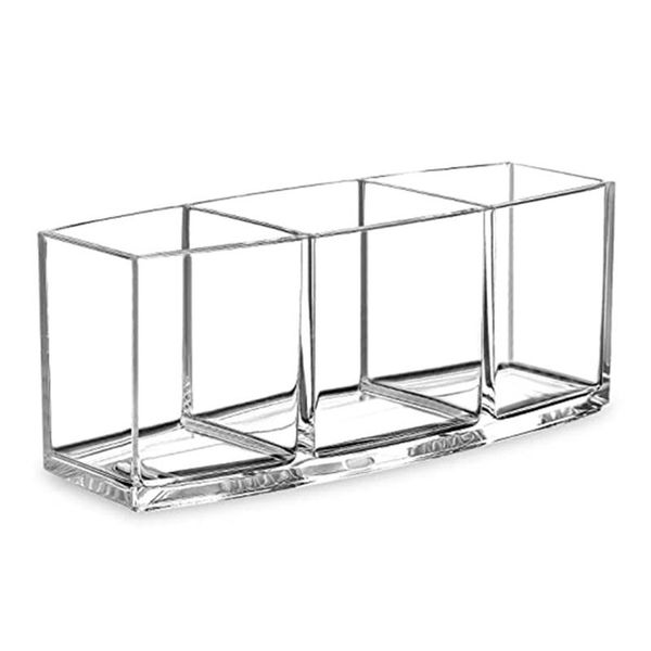 

storage boxes & bins makeup brush holder, 4 slots vanity clear cosmetic organizer and storage, eyebrow pen pencil for bathroom desk dresser