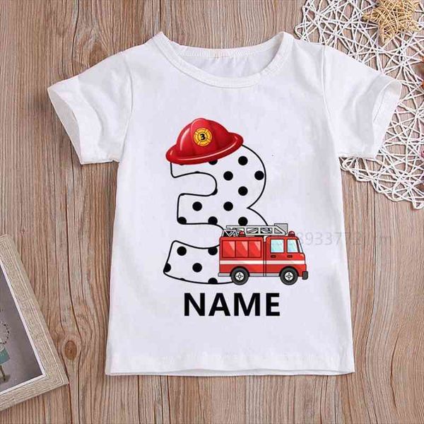 

kids firefighter truck name numbers birthday t shirt children fireman happy boys girls baby top, Blue