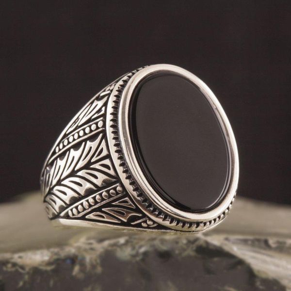 

sterling black onyx stone silver ring fashion turkish premium quality handmade jawelery cluster rings, Golden;silver