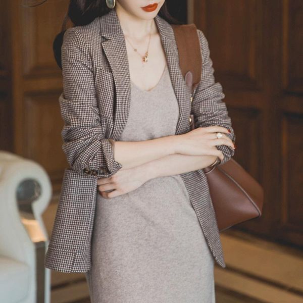 

women's suits & blazers one button with wool plaid blazer woman suit women luxury tweed, White;black