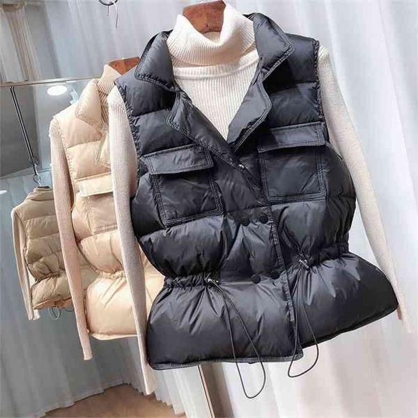

ultra light women short vest windproof lightweight warm waistcoat female white duck down coat sleeveless, Black;white