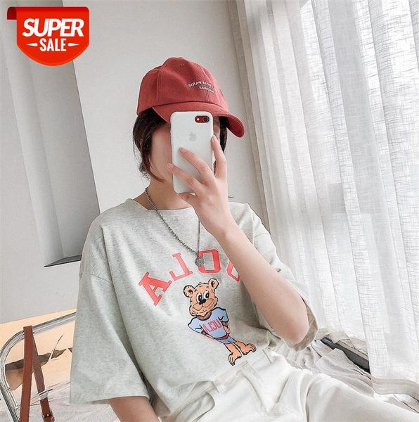 

lizhiqi letter bear print short-sleeved t-shirt loose bottoming shirt round neck casual 110386 #wh81, Black;gray