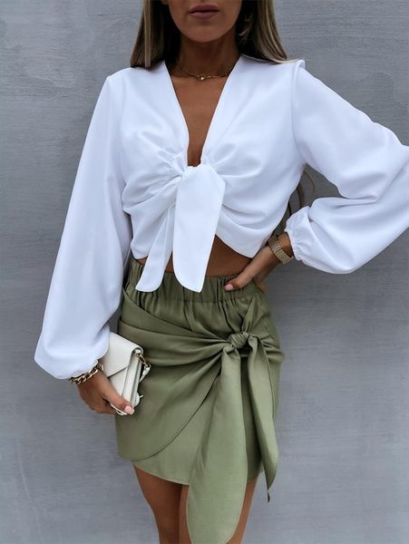 

summer solid color miniskirtelastic womens skirt middle waist knotted strappy short for girls white khaki green, Black