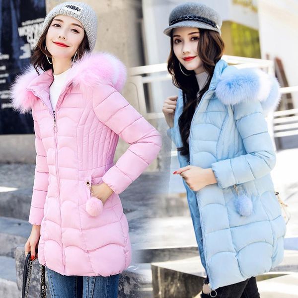 

women's down & parkas 3 color women fur collar hooded coats spring medium long coat female casual thick warm padded jackets jacket top, Black