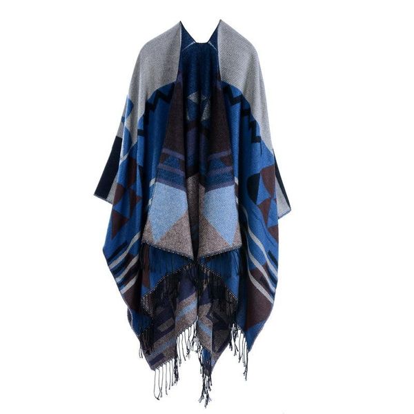 

scarves winter warm plaid ponchos and capes for women design oversized shawls wraps cashmere echarpe female bufanda mujer, Blue;gray