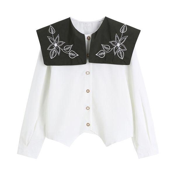 

vintage long sleeve women blouse summer harajuku sailor collar shirt loose fashion streetwear casual ladies shirts 210515, White