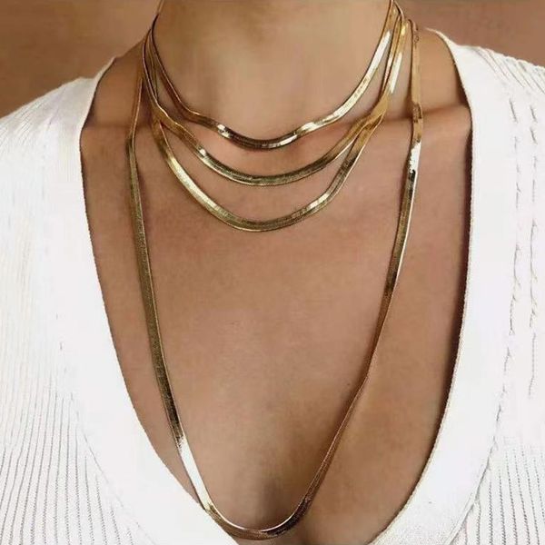 

woman cuban punk multilayer snake chain necklaces steam punks retro personality collar chunky clavicle necklace female jewelry gift wholesal, Silver