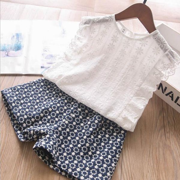 

clothing sets retail 2021 baby girls summer cute sets, white printed shorts 2-7 t