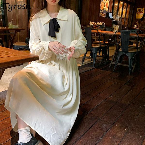 

casual dresses long sleeve dress women preppy style korean fashion clothing students sweet midi vestidos streetwear high waist a-line elegan, Black;gray