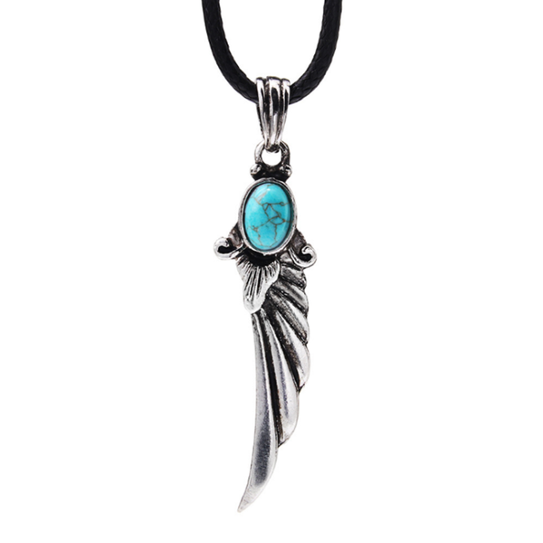

pendant necklaces fyjs unique silver plated alloy angel wing green turquoises stone necklace vintage style jewelry