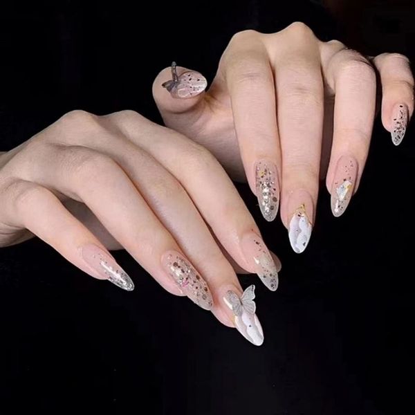 

falska naglar 24st butterfly shape wear short pitial fashion manicure patch spara tid bÃ¤rbar nagel fre-drop, Red;gold