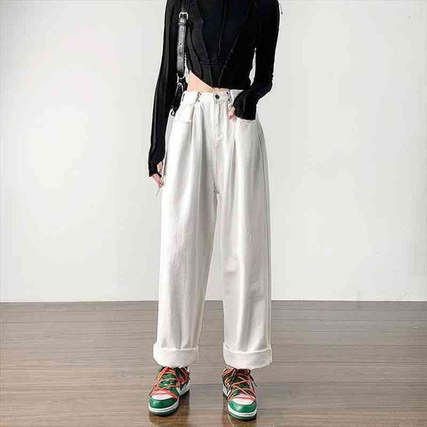 

pants spring clothes waist straight womens jeans loose white pantalones vaqueros mujer, Blue
