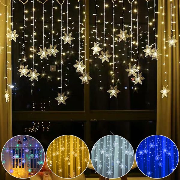 Tenda a LED Fiocco di neve Stringa di luci Onda Fata Luce Festa di Natale Decorazione natalizia Con 8 modalità Decorazione di Capodanno