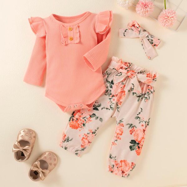 

clothing sets sweet girl style baby clothes set autumn long sleeve born romper for girls babies ribbed pants+headdress outfits, White