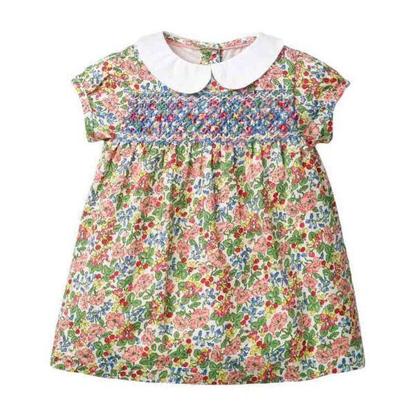 Spanien Kinderkleidung Kleinkind Smocked Kleider für Mädchen Baby Peter Pan Kragen Smocking Frocks Kinder Handgefertigte Stickerei Kleid 210317