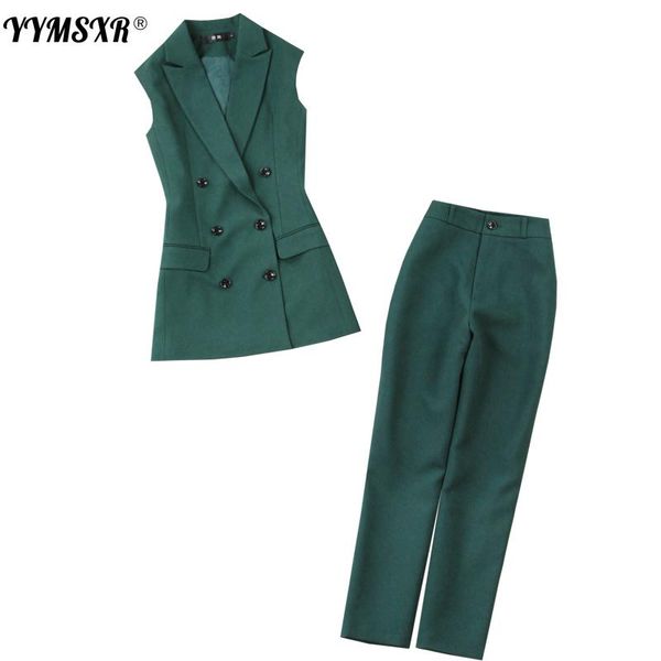 

women's two piece pants 2021 spring and autumn suit suits vest two-piece stylish mid-length green blazer slim-fit slacks, White