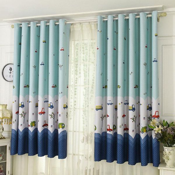 

1pc cute cartoon car curtains for children bedroom living room window decorations household polyester screen perforated curtain & drapes
