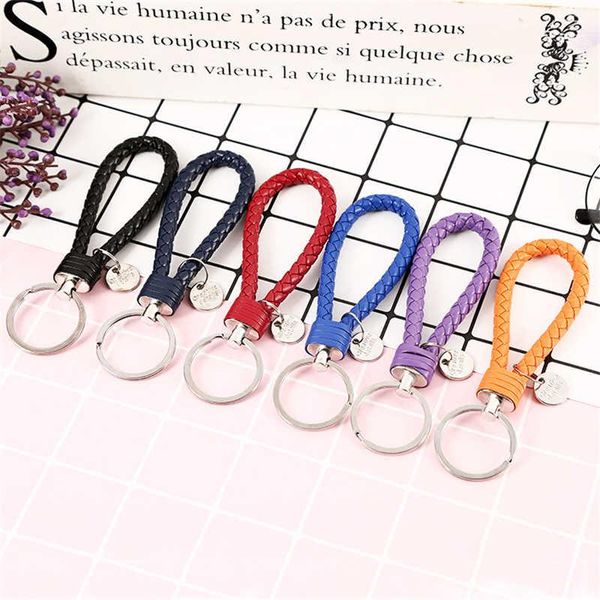 

keychains creative woven leather rope zinc alloy key chain for men and women lovers car gift, Silver