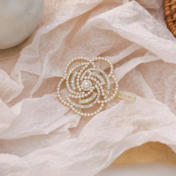 

hair clips & barrettes vintage pearl hollow flower hairpin for women handmade crystal bow clip korean fashion accessorie girls headwear, Golden;silver