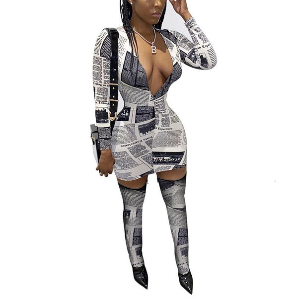 

est women bodycon + a pair stockings fashion printed deep v neck long sleeves lady nightclub mini sets, Black;gray