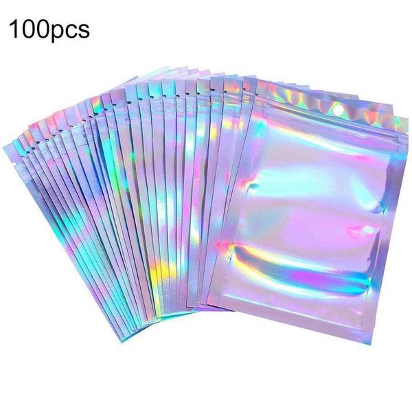 

storage bags 100 pcs flat bath salt cosmetic bag one side clear holographic mini aluminum foil thick