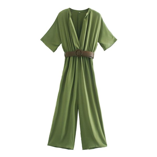 

blsqr elegant v neck short sleeve women jumpsuit sashes pocket casual summer ladies overalls party club fashion jumpsuits 210430, Black;white