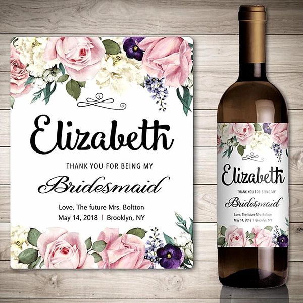 

wall stickers custom po wedding bridesmaids wine label,personalise flowers and green leaves sticker,thank you for being my bridesmaid gift