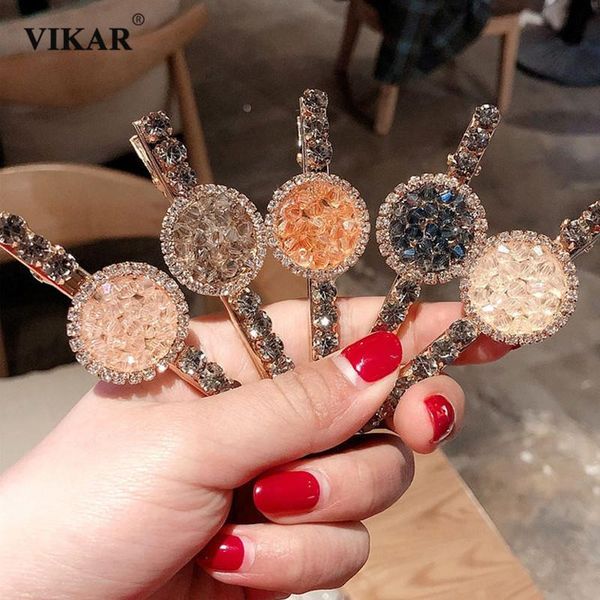 

women luxury crystal rhinestones hair clips girls hairpins geometric round hairgrip barrette fashion accessories vikar
