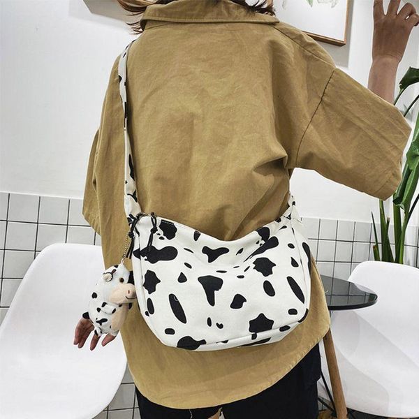 

women ladies cartoon cow print shoulder bag canvas crossbody tote phone purse messenger satchel k5da evening bags