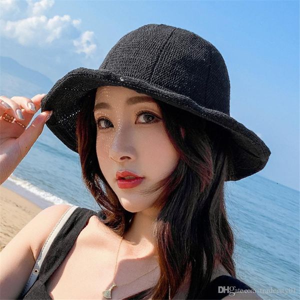 

new panama hat women summer straw bucket hats lady small eaves korean beach seaside sun cap female fashion fisherman hat, Blue;gray