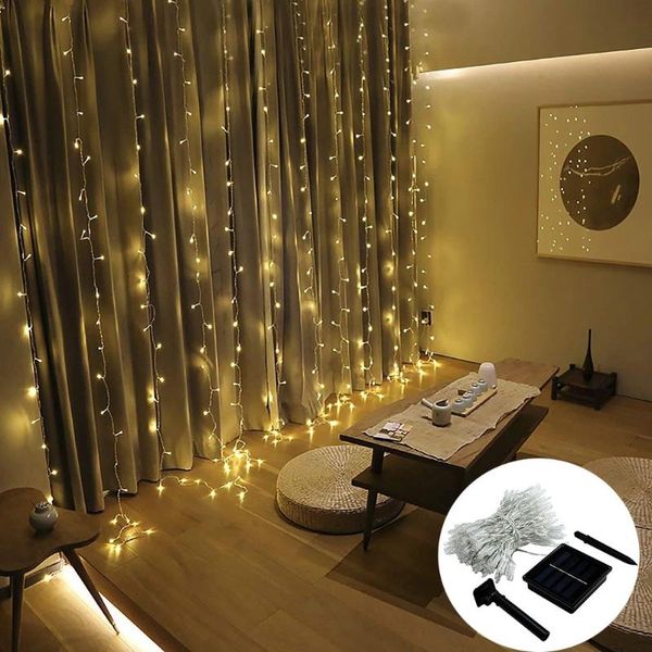 Strings Solar Powered 3x3M 300 LED Tenda per finestra String Light Giardino esterno Natale Starry Star Fairy Garland