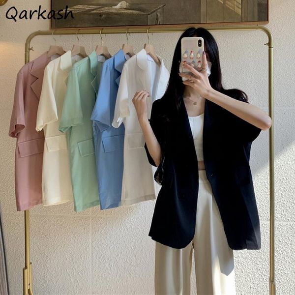 

women's suits & blazers solid short sleeve women streetwear summer kroean style back-slit design fashion office lady all-match chic tem, White;black