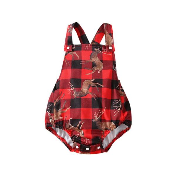 

rompers born infant baby boys girls christmas bodysuits summer button jumpsuits deer print palid casual sleeveless xmas outfits, Blue