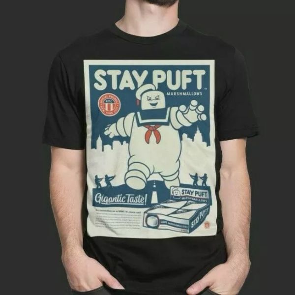 

ghostbusters stay puft t-shirt chinese jap slimer horror movie film retro 80s 90, White;black