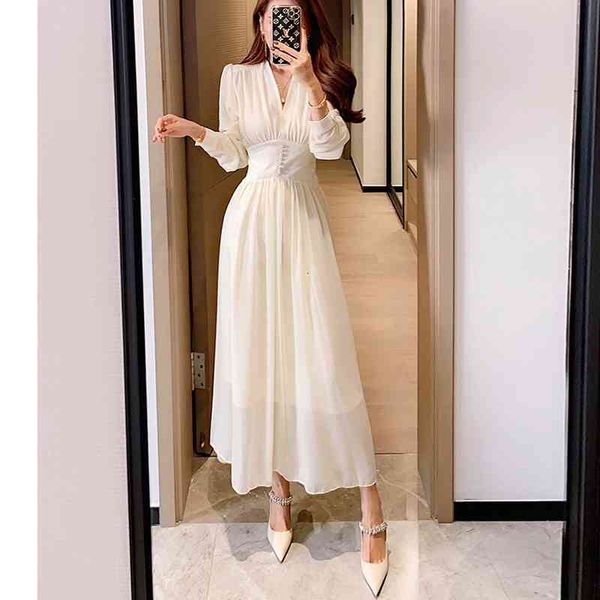 

autumn new style sleeve v-neck waist slim pearl yarn dress, Black;gray