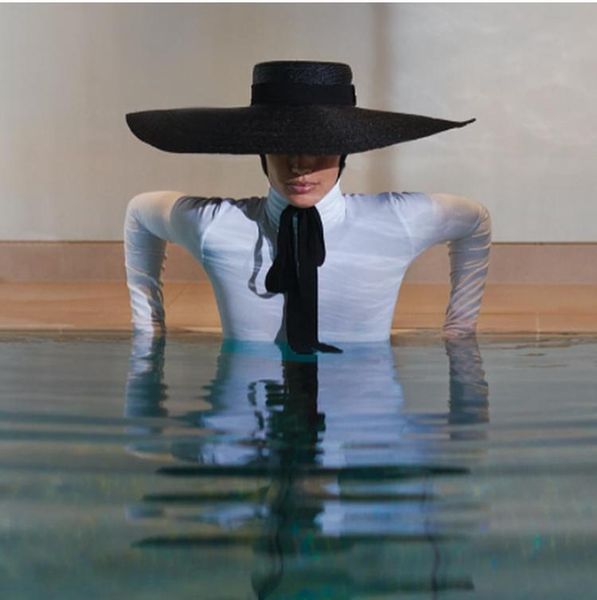 

wide brim hats 01811-axi summer natural handmade paper designer style wind black leisure beach ribbon lady fedoras cap women hat, Blue;gray
