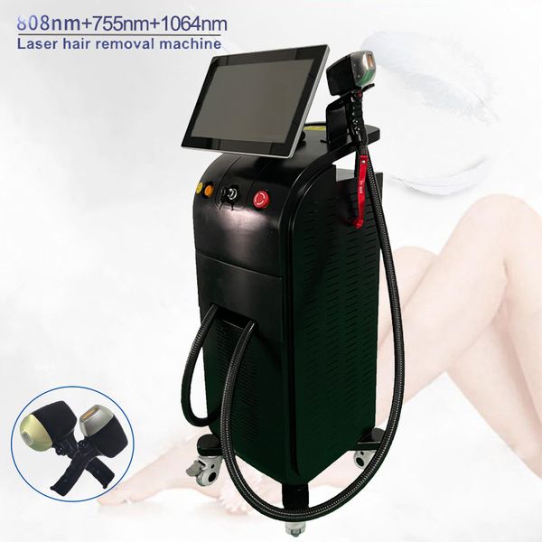 

cool gel laser hair removal 3000w skin rejuvenation system diode lazer depilation 755 808 1064 depilator machines 2 handles, Black