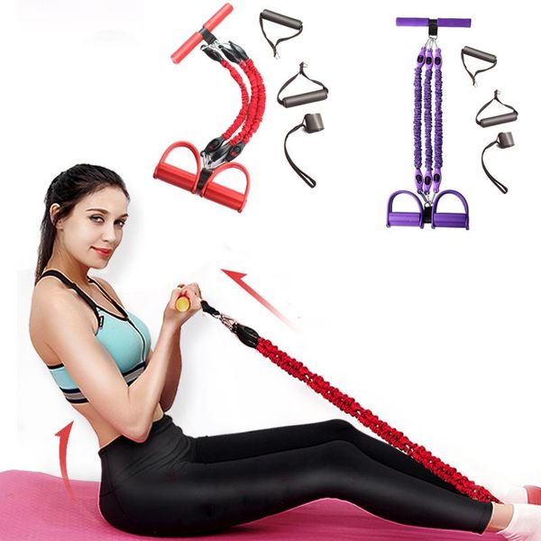 

body building workout sit up exercise expander elastic pull rope with foot pedal resistance bands