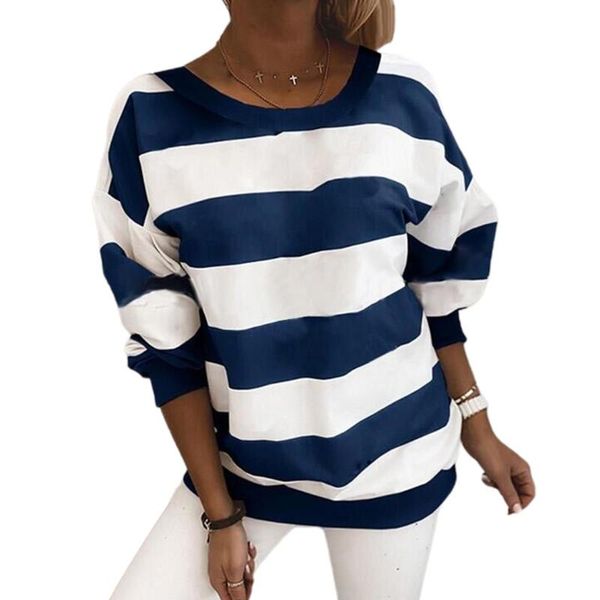 

women's hoodies & sweatshirts spring autumn women fashion long sleeve striped stylish round neck loose for ladies, Black